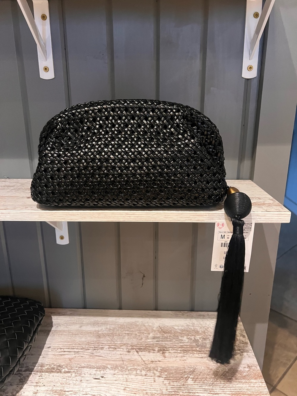 Woven Black Tassel Clutch - Women's Evening Bag